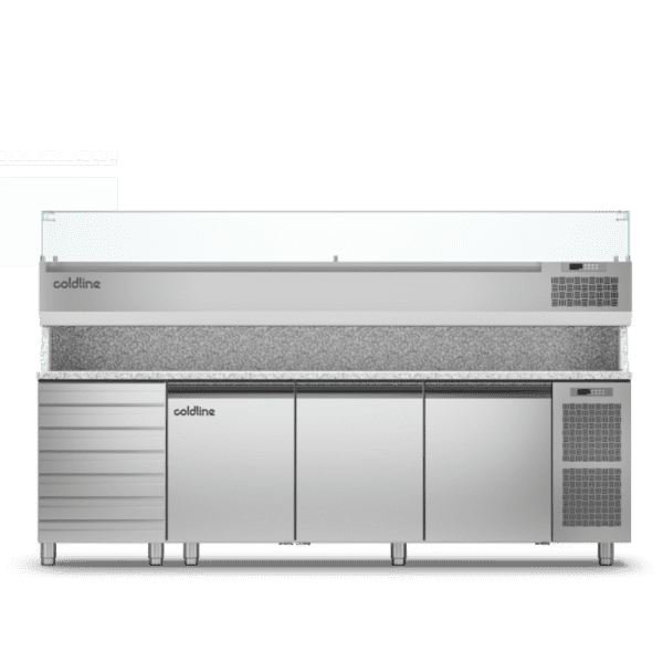 Coldline TZ17/1MC VP 3 Door with Drawer Pizza Preparation Counters - With Display Case