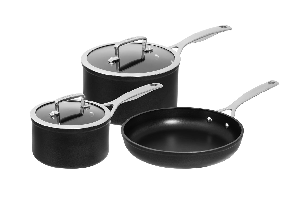 3 Piece Cookware Set - Saucepan 14cm/1.2 Litre, Saucepan 18cm/2.5 Litre, Fry Pan 26cm