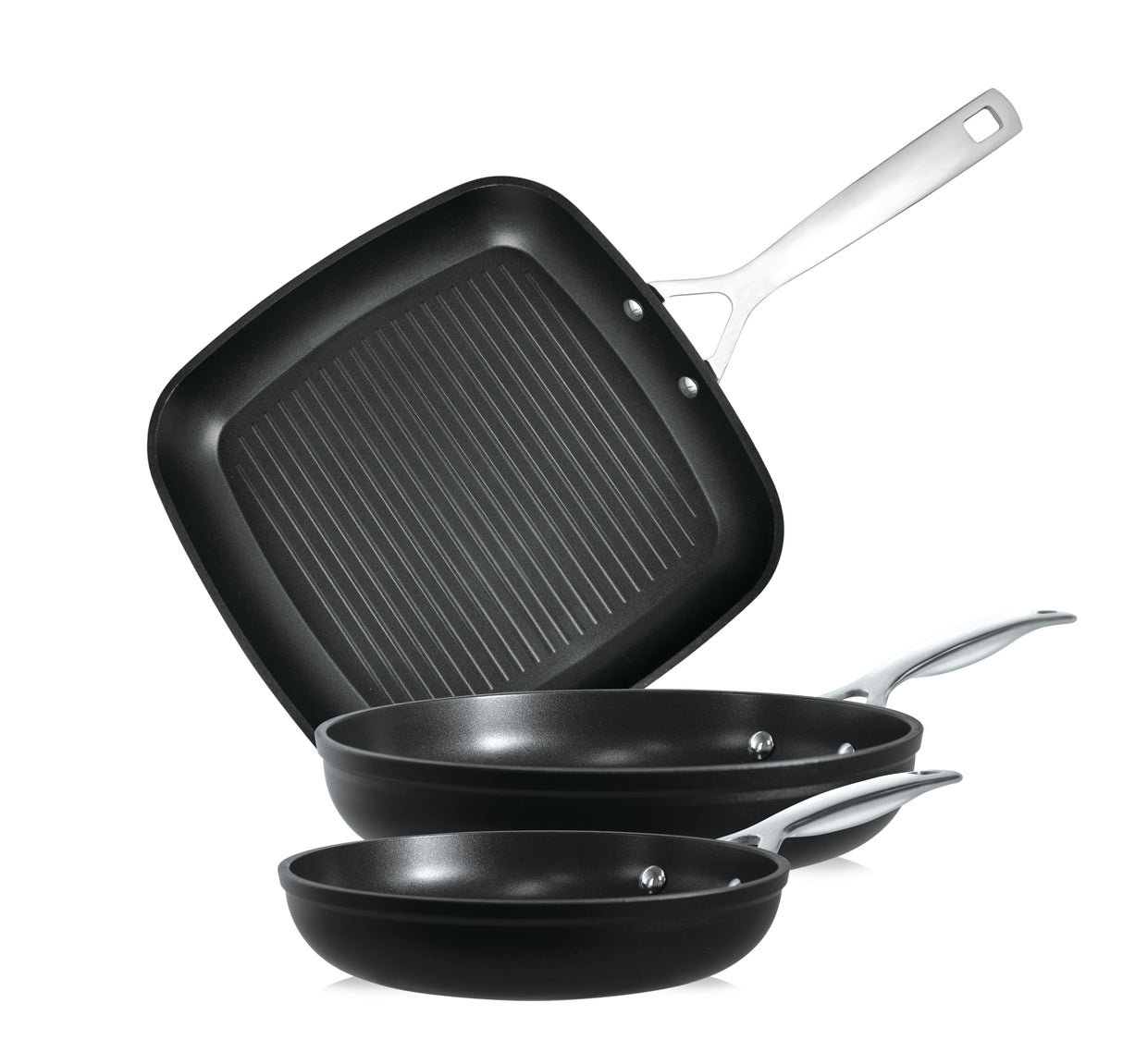 3 Piece Fry Pan & Grill Set - Fry Pan 20cm, Fry Pan 28cm, Grill Pan 28cm