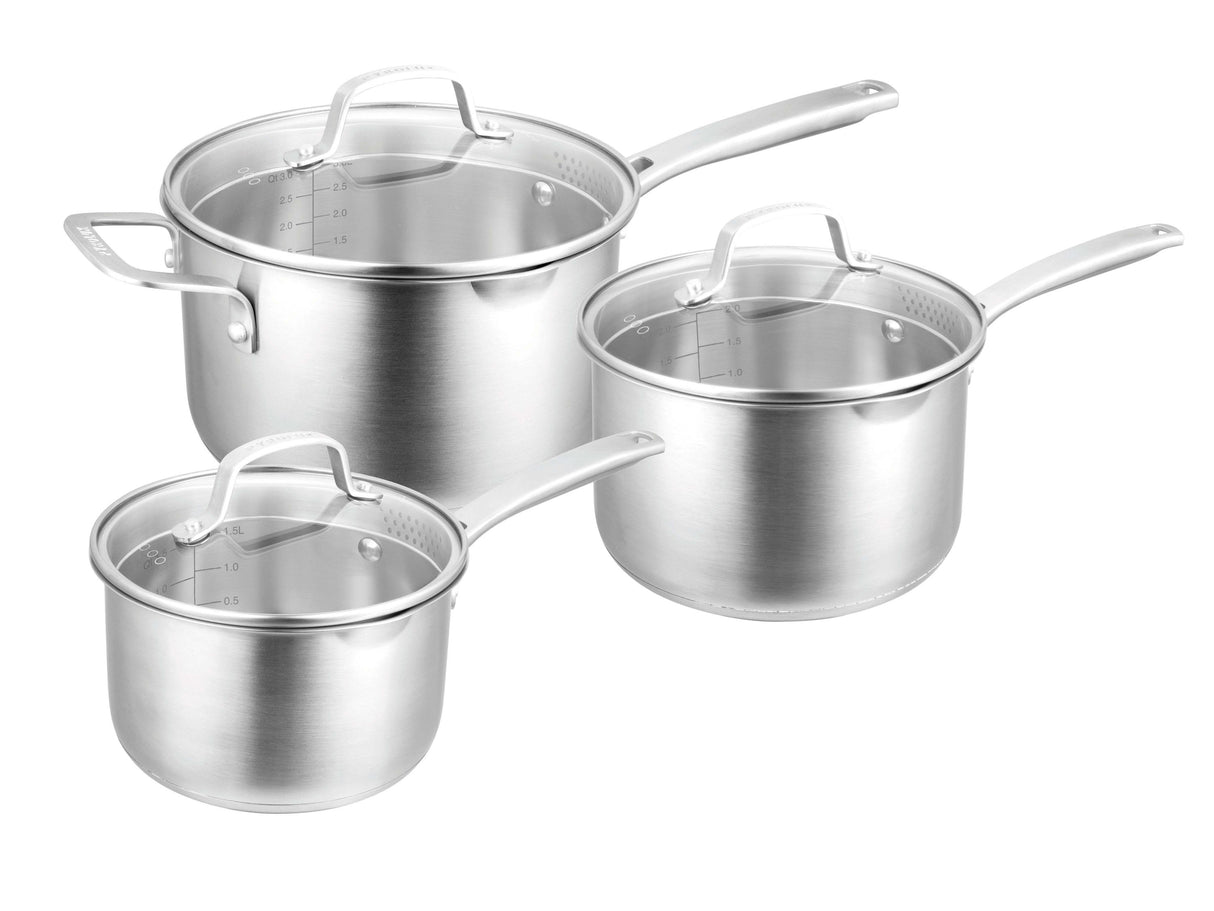 3 Piece Saucepan Set - 16cm/1.8 Litre, 18cm/2.5 Litre & 20cm/3.4 Litre