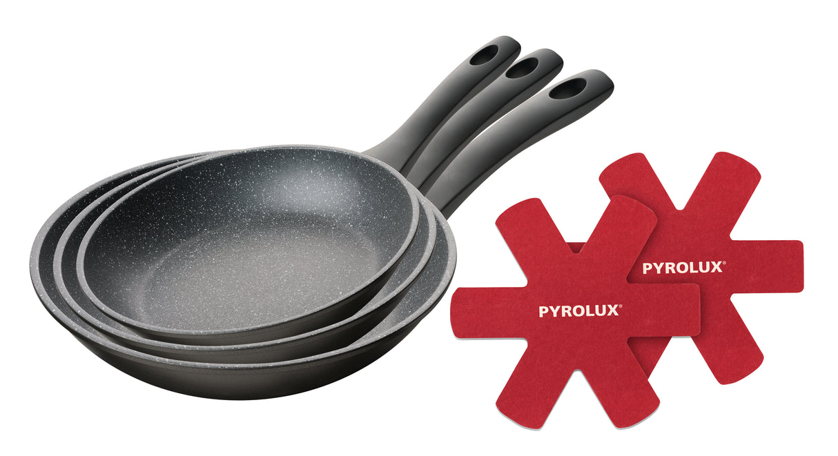 3 Piece Fry Pan Set - 20cm, 26cm & 30cm with Felt Protectors