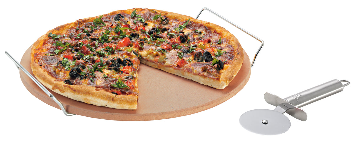 Pizza Stone with Rack and Pizza Cutter - 33cm - 12291