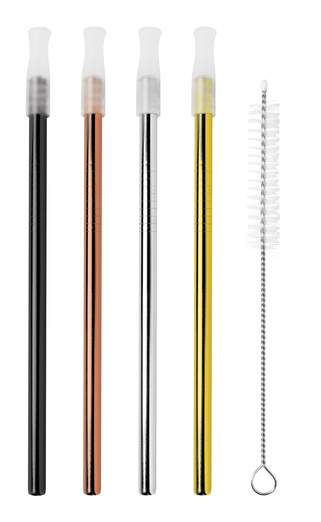 Stainless Steel Cocktail Straws with Cleaning Brush, Precious Metals - Set of 4 - 14900