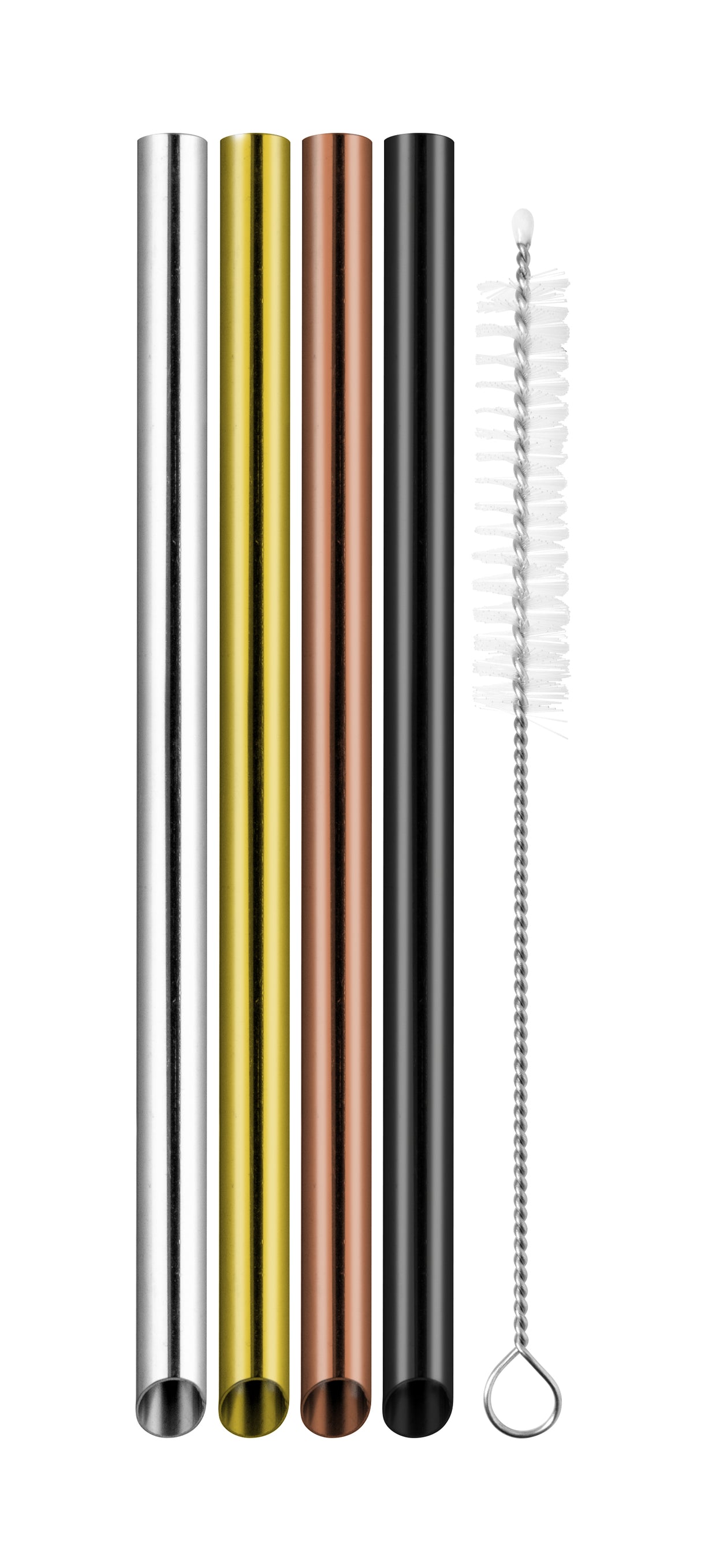 Stainless Steel Bubble Tea Straws with Cleaning Brush, Precious Metals - Set of 4 - 14928