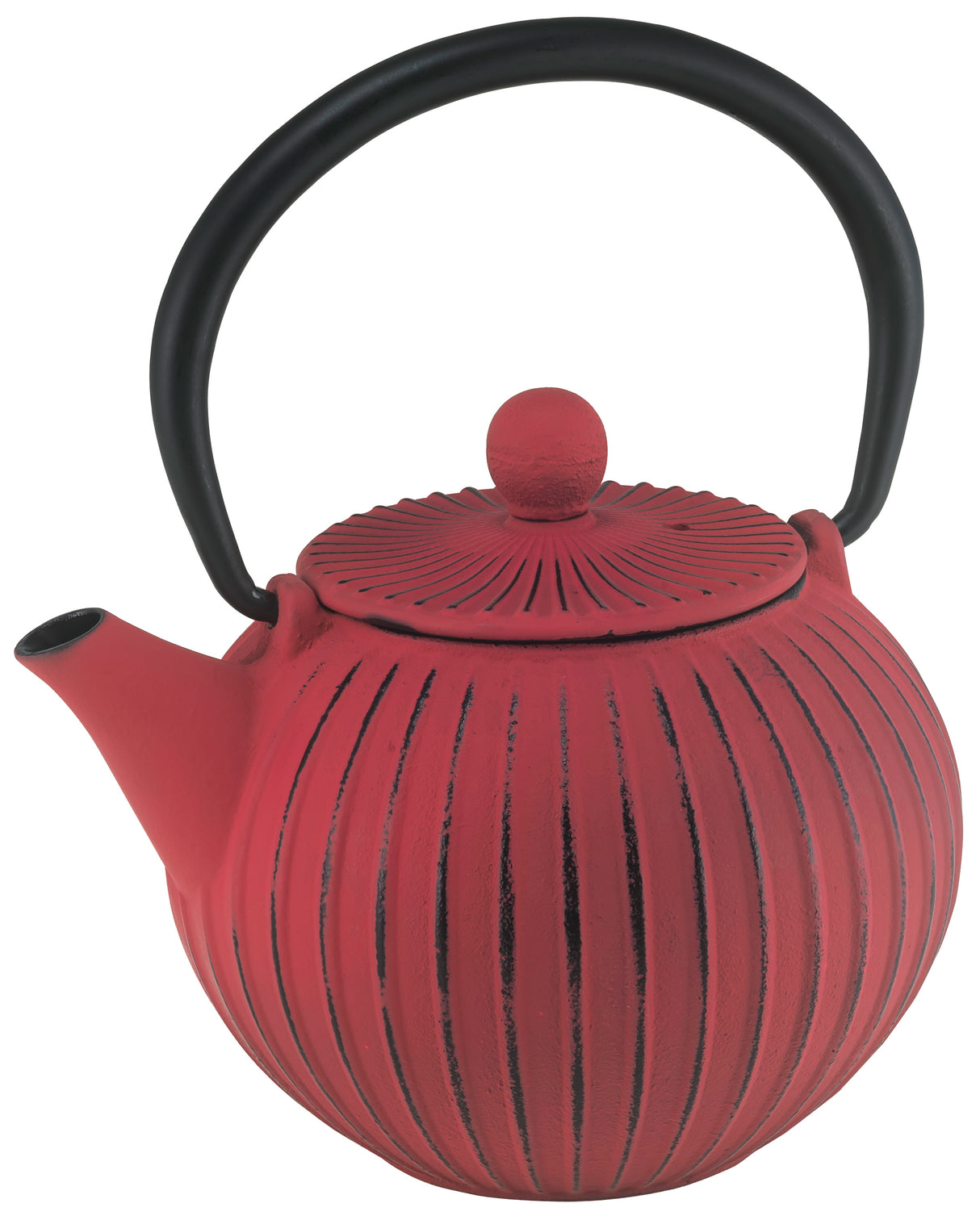 Ribbed Round Cast Iron Teapot, 500ml - Red / Black - 15105
