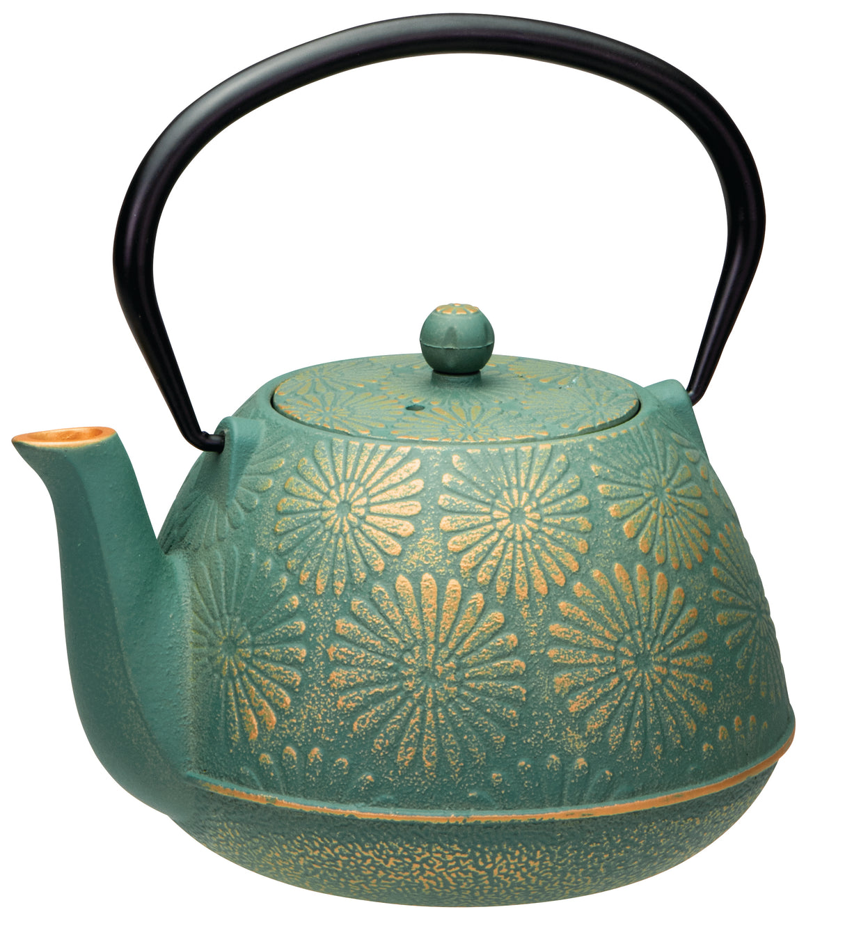 Daisy Cast Iron Teapot, 1.2 Litres - Teal / Gold - 15187