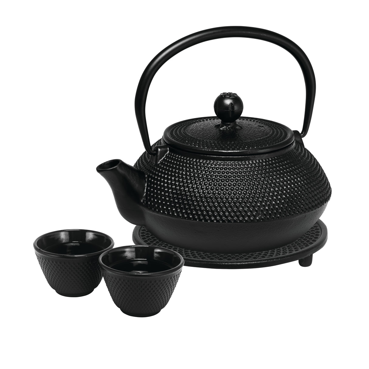 Hobnail Teapot Set, 800ml (1x 800ml Teapot,1 x Trivet, 2 x 100ml Cups) - Black - 15191