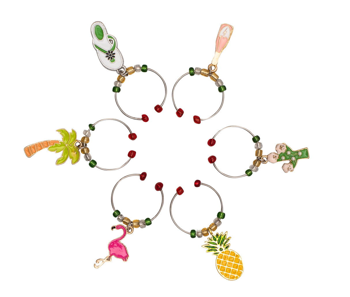 Wine Charms, Set of 6 - Tropical - 15235