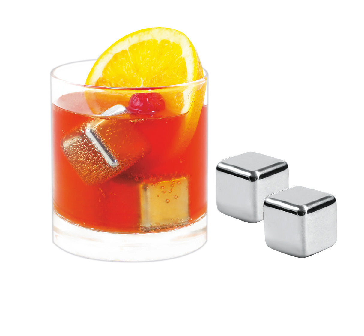 Ice Cubes Set of 4 with Velvet Pouch in a Magnetic Box - Stainless Steel - 16328