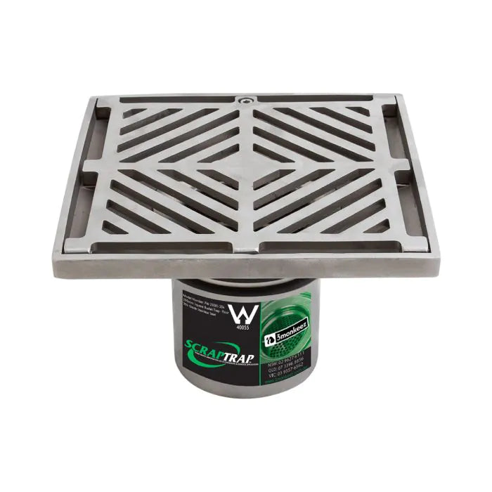 3monkeez FW-200BS-304 200mm Square Floor Waste Arrestor I 304 Grade Stainless Steel