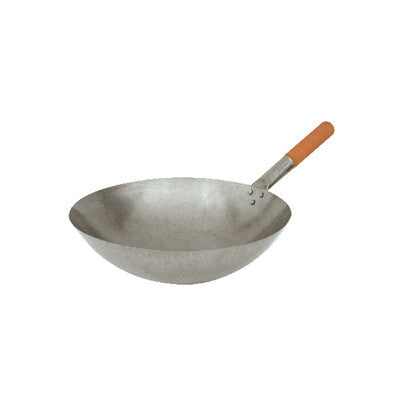 Trenton Wok Round Bottom-Iron, Wood Handle