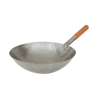 Trenton Wok Round Bottom-Iron, Wood Handle