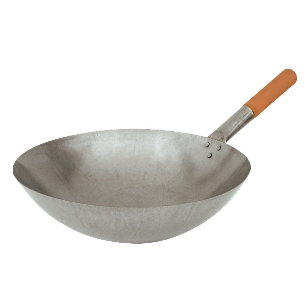 Wok Round Bottom-Iron, Wood Handle, 380Mm