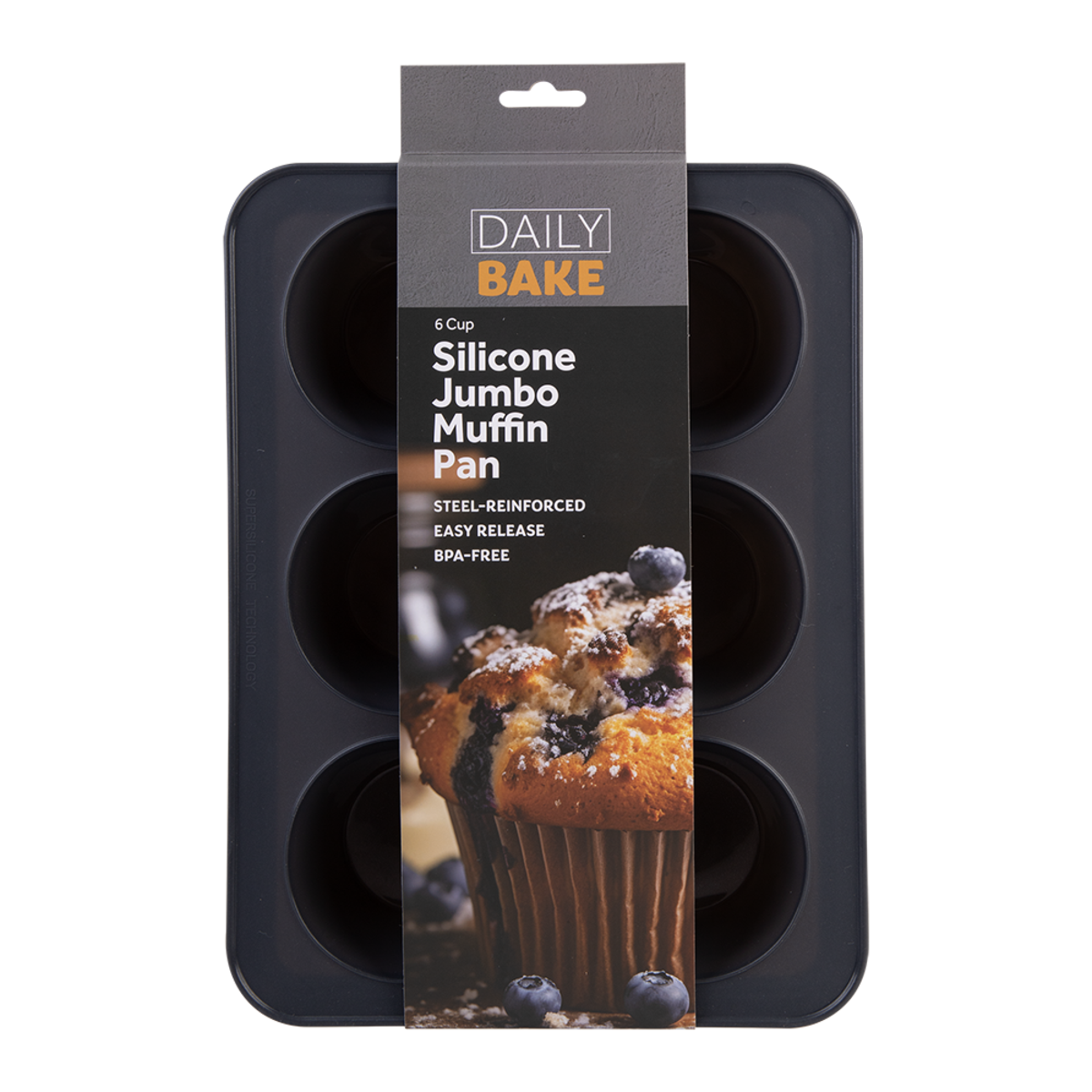 Daily Bake Silicone 6 Cup Jumbo Muffin Pan - Charcoal - side view