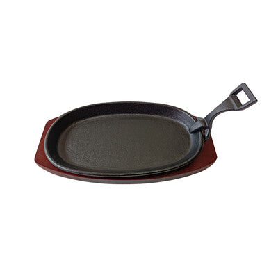 Moda Cast Iron Steak Sizzler Platter Collection with Wooden Base (240x140mm & 290x180mm Sizes)