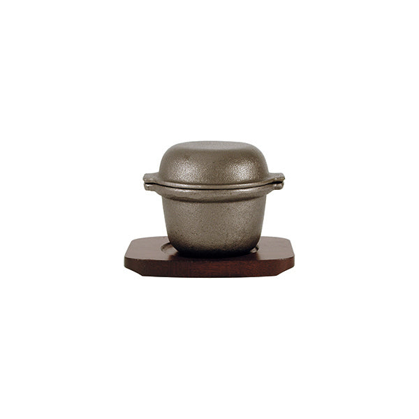 Garlic Prawn Pot-Cast Iron | W/Wood Base | 115X90Mm