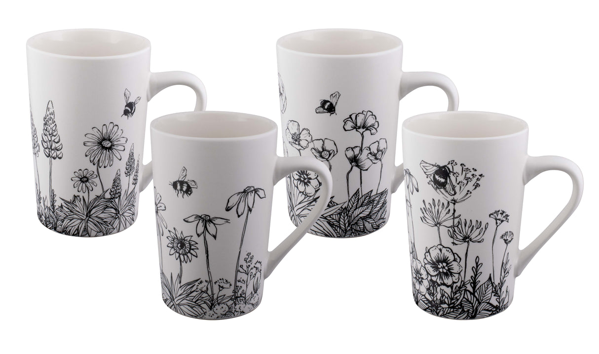 Bakemaster Tube Mug 350ml, Set of 4- Buzzing Garden