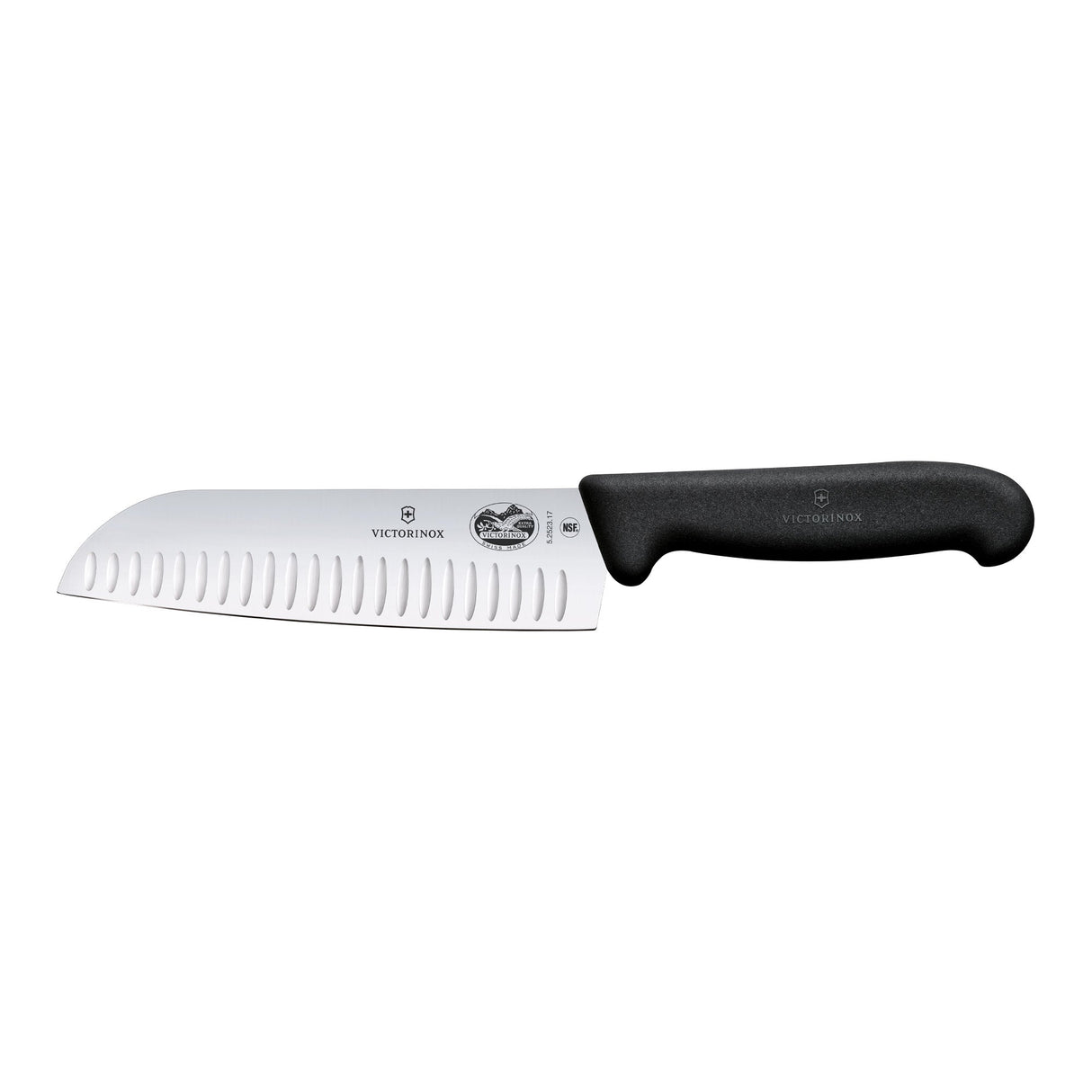 Victorinox Fibrox Santoku Knife, Fluted Edge 17cm - Black