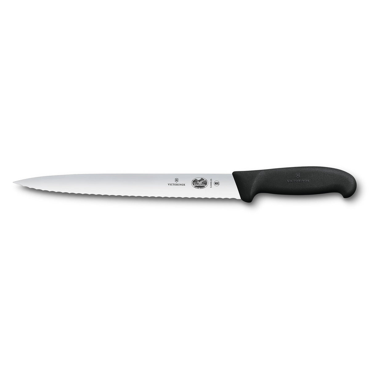 Victorinox Fibrox Slicing Knife, Pointed Tip Wavy 25cm - Black