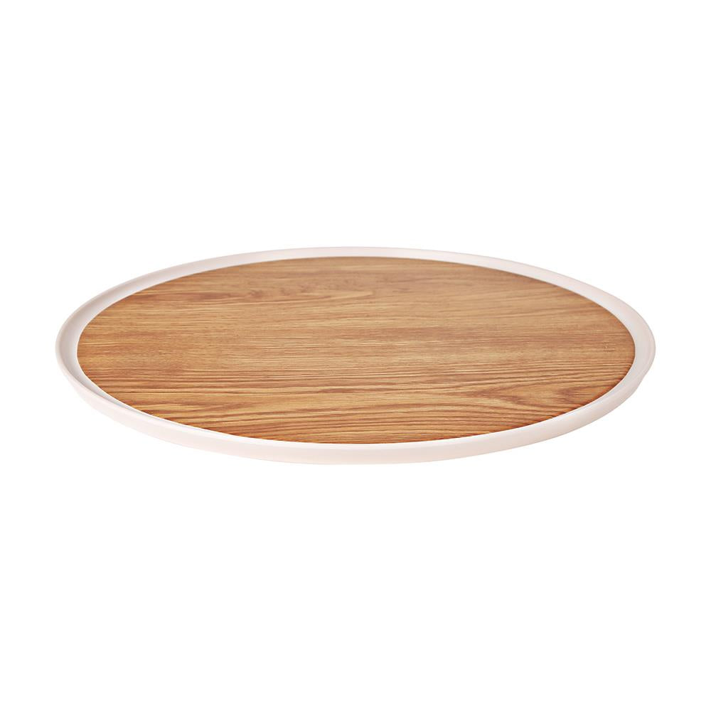 46624 - Zicco Melamine Contempo Round Anti-Slip Tray Oak 405x15 (Sold in sets of 5)