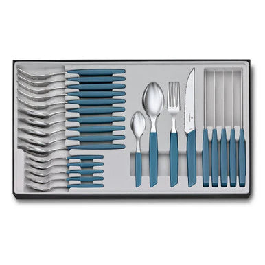 Table Set (Steak Knife), Pointed Tip Wavy 24 Piece - Cornflower