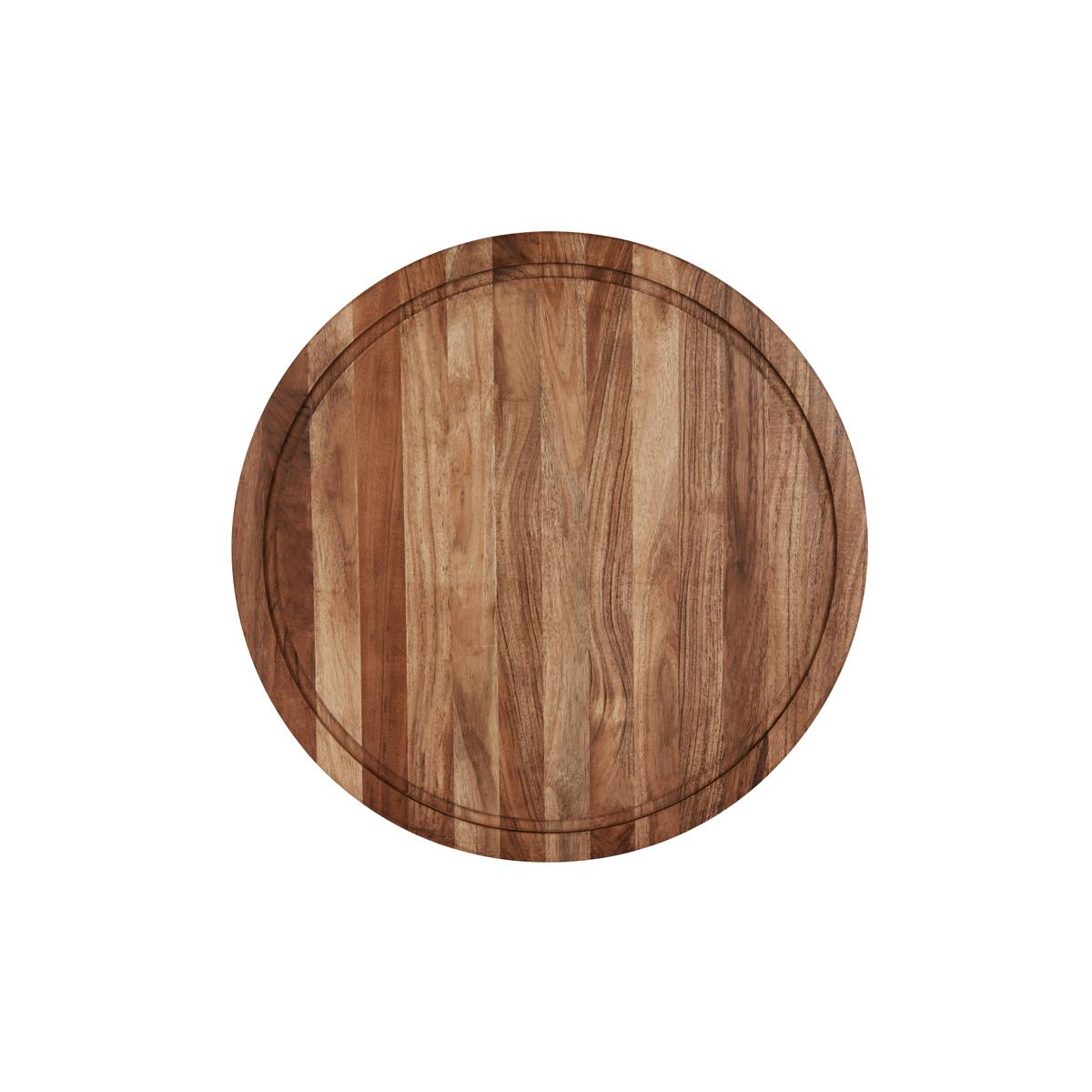 4783 - Chef Inox Serve Rnd Butchers Block Acacia W/Inlay&Hdl 530mm