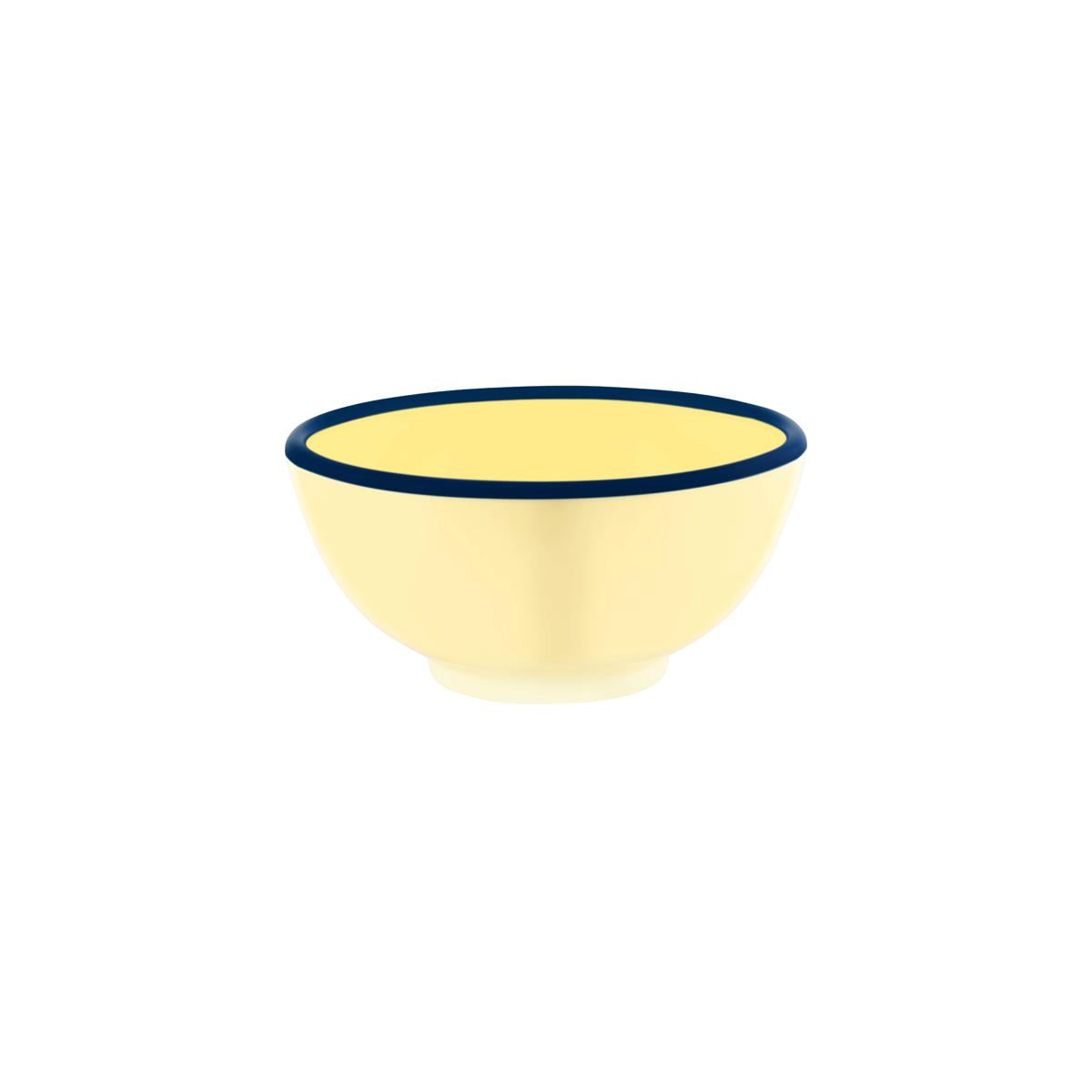 49925 - Jab Vintage Yellow/Blue Rim Enamel Look Round Bowl (Sold in sets of 6) - Image 3