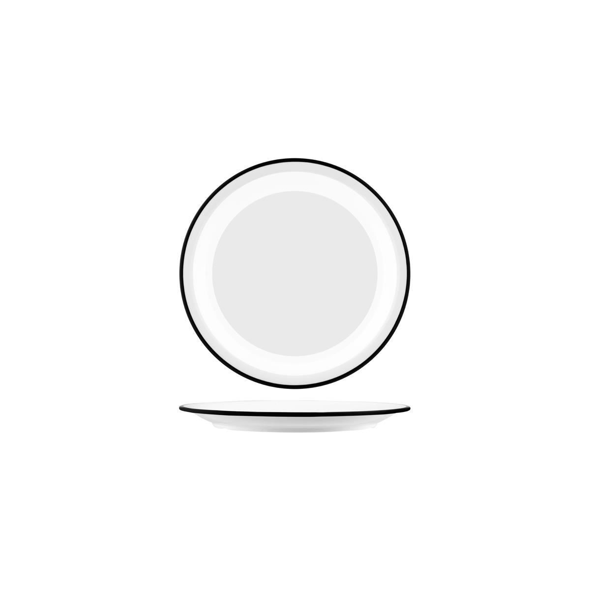 49950 - Jab Vintage White Black Rim Enamel Look Round Plate (Set of 6)