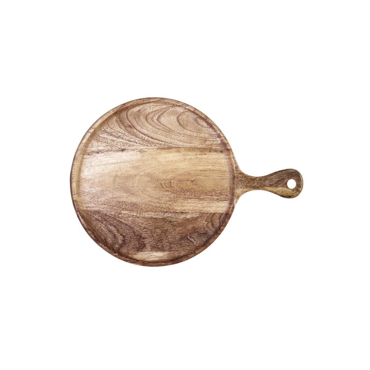 4925 - Chef Inox Rnd Serving Board W/Hdl Mangowood