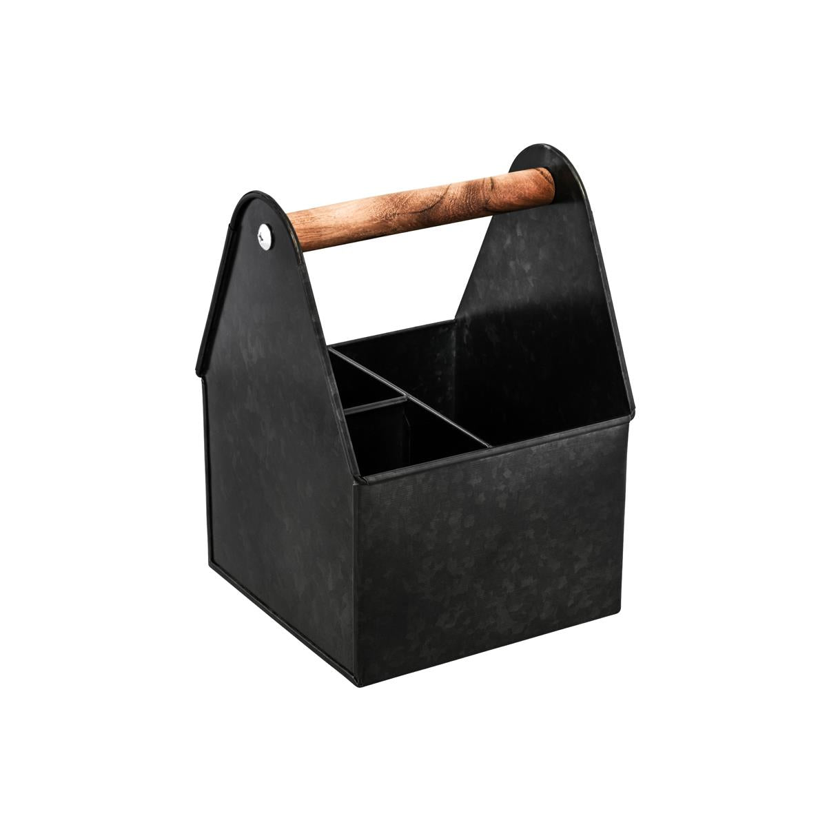 Coney Island 3-Compartment Utensil Black Caddy with Wood Handle 170x170x230mm