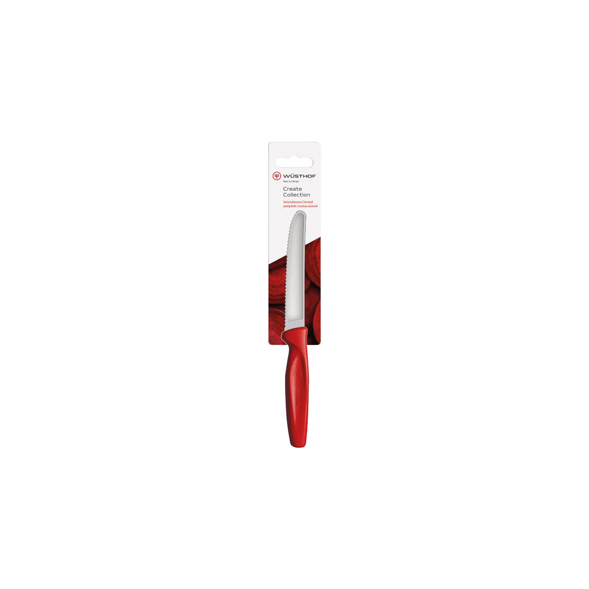 Wusthof Create Serrated Paring Knife 100mm Red H/Sell (11453