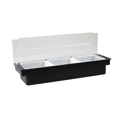Caterrax Plastic Bar Condiment Dispensers - Clear Cover Garnish Trays (4 & 6 Comp)