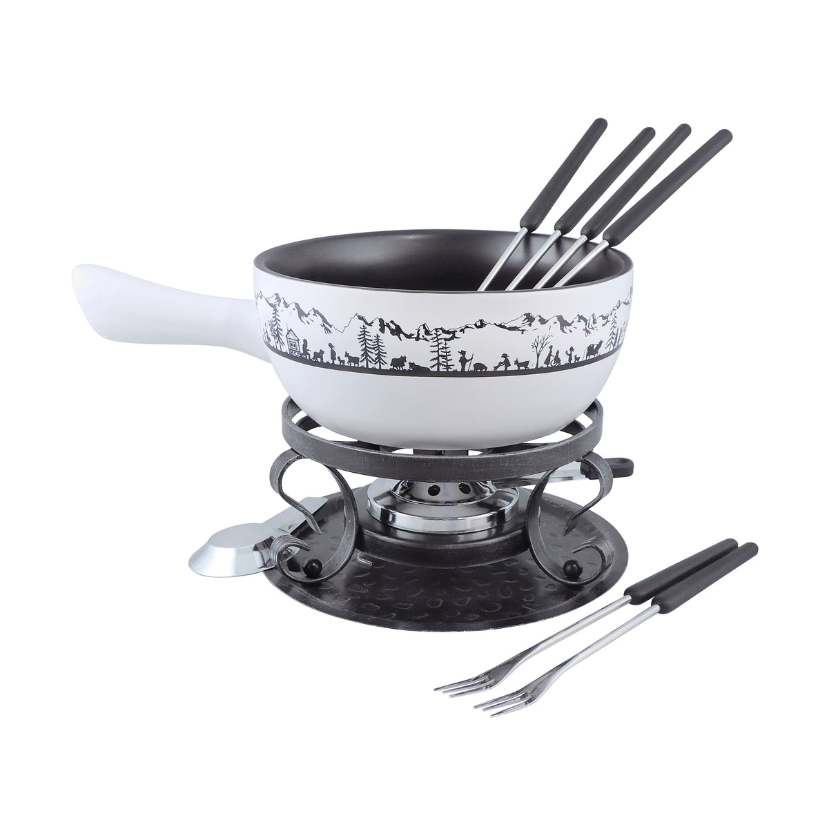 Heidi 9 Piece Fondue Set, Ceramic - White/Black