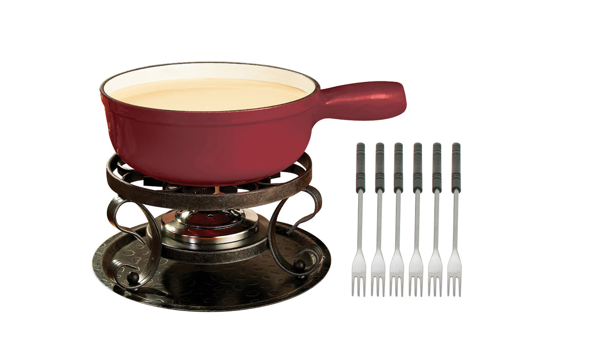 Lugano 9 Piece Fondue Set, Cast Iron - Cherry
