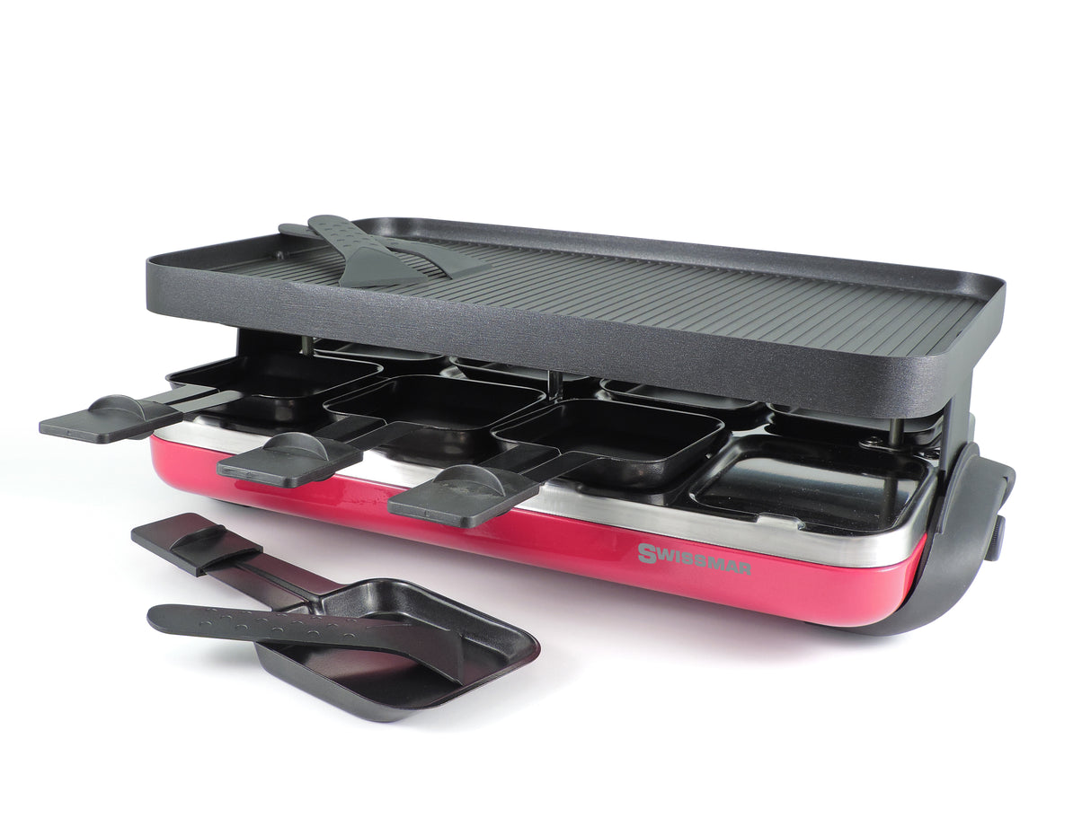 Valais 8 Person Raclette Party Grill w/Reversible Grill Plate - Red Base