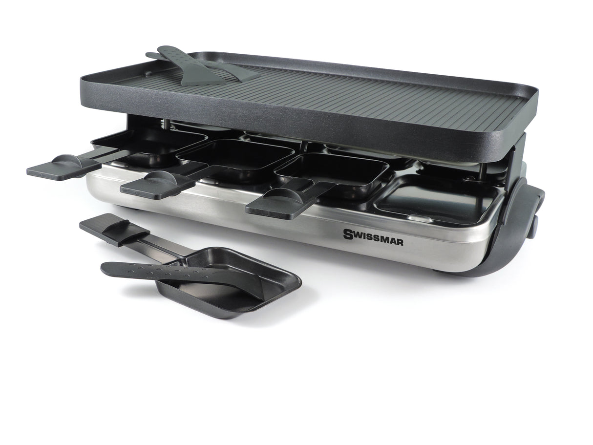 Valais 8 Person Raclette Party Grill w/Reversible Grill Plate - Stain/Steel Base