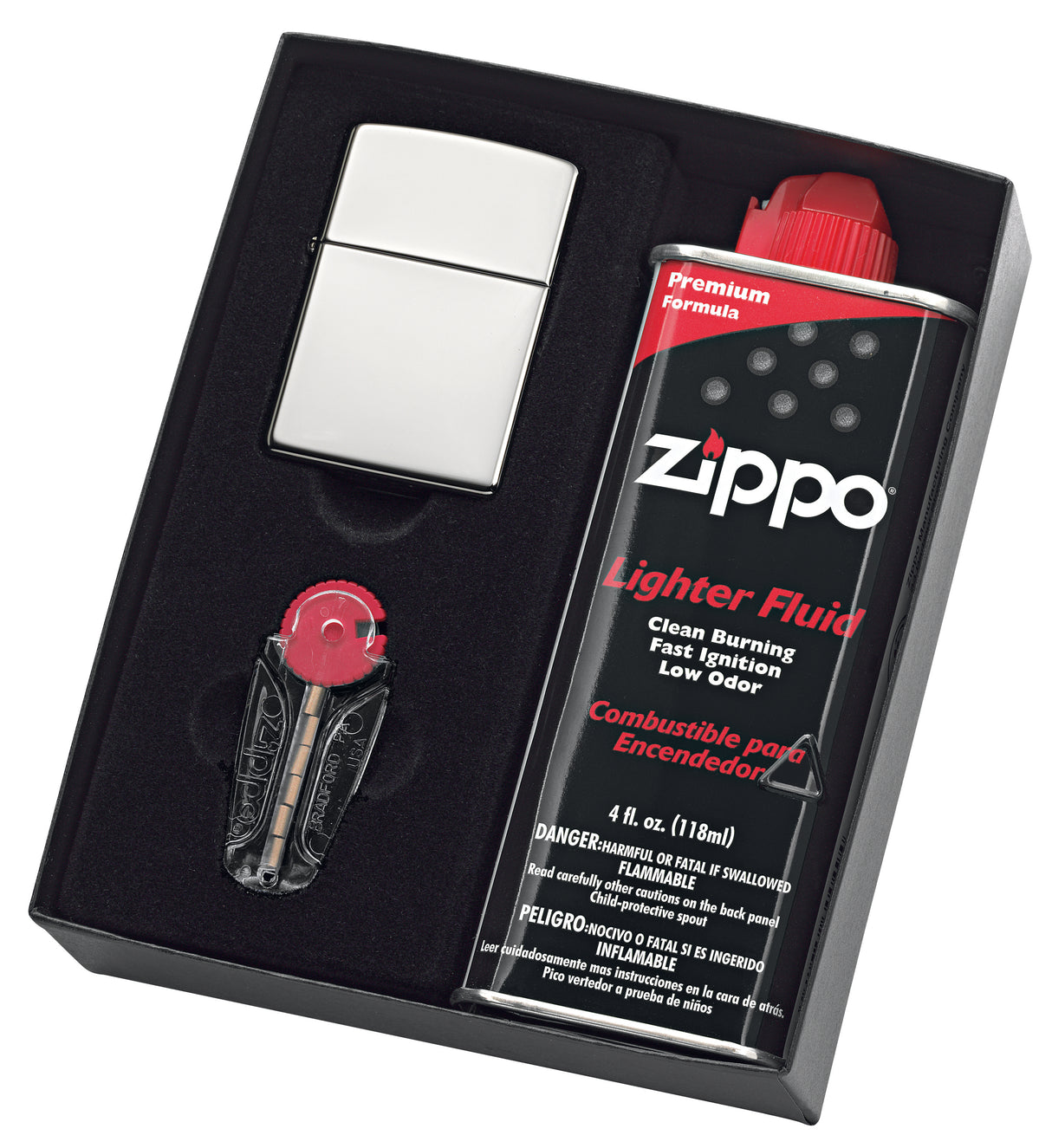 90250GP - Zippo High Polished Chrome Lighter with Fluid and Flints
