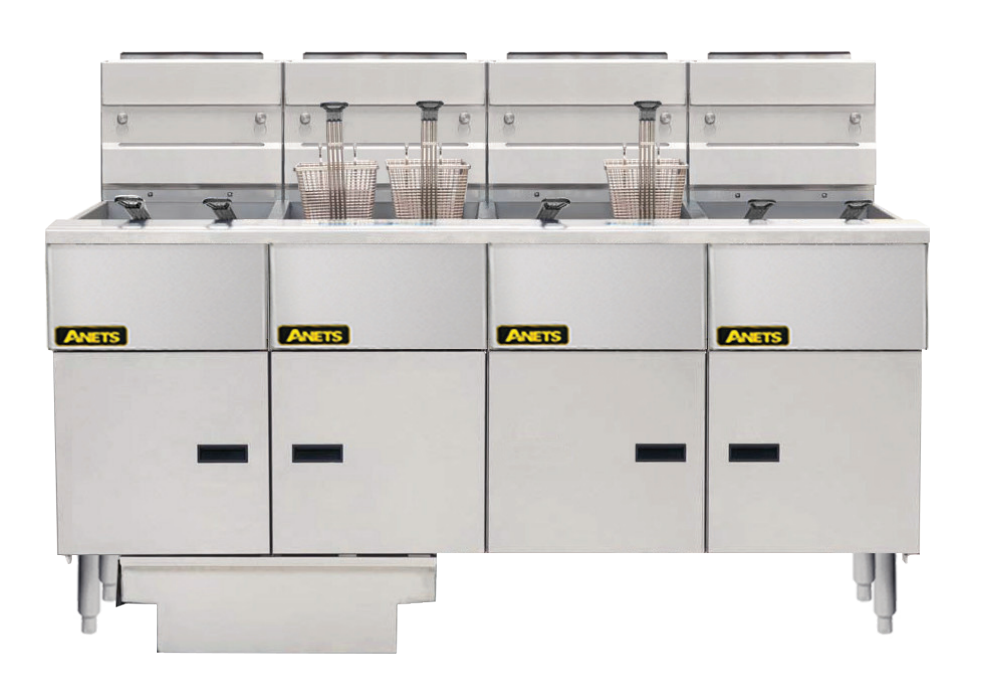 Anets FDAGG414R Goldenfry Gas Tube Fryer with 4 Bank Fryer Filter Drawer System Millivolt Control Deep Fryers