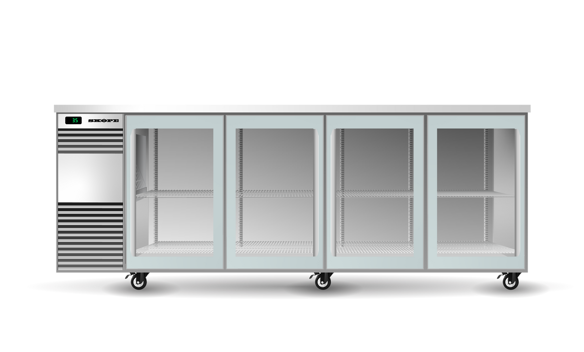 Skope BackBar 4 Glass Sliding Door Underbench Fridge 860L