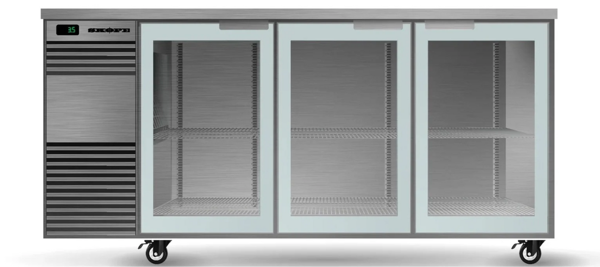 Skope BB.3.GSW.r-SS | BackBar | 3 Glass Swing Door | Remote| Fridge | Undercounter Fridge | Commercial Under Bench Fridge