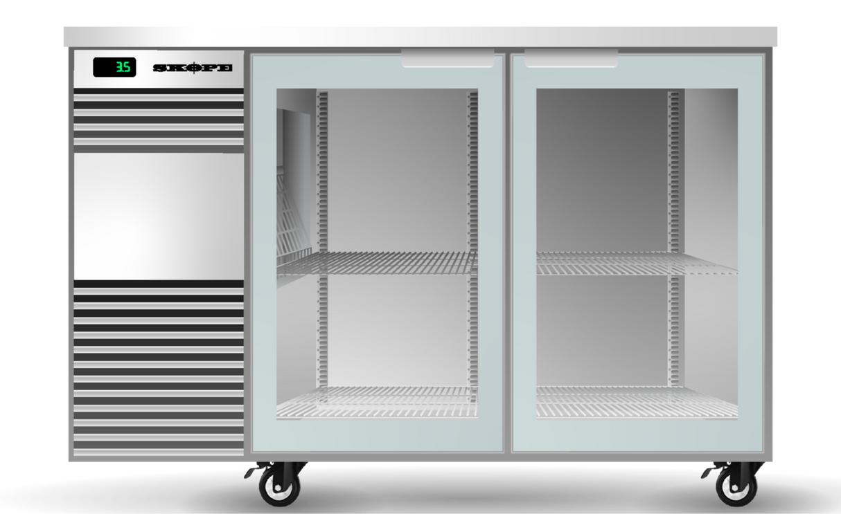 Skope BB.2.GSW.Tr-SS | BackBar | 2 Glass | Tropical Glass | Undercounter Fridge | Remote | BackBar Fridge | Commercial Under Bench Fridge
