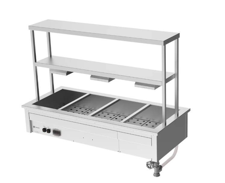 Culinaire CH.BM.D.GDB.3 3 Module Drop In Commercial Bain Marie Benchtop with Double Gantry and Heat Lamps Bain Marie