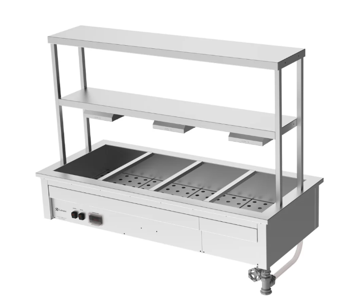 Culinaire CH.BM.D.GDB.4 4 Module Drop In Commercial Bain Marie Benchtop with Double Gantry and Heat Lamps Bain Marie
