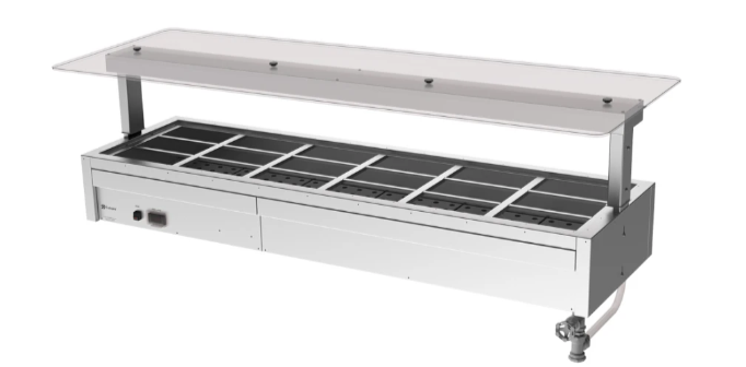 Culinaire CH.BMC.U.GSF.6 6 Bay Bain Marie Drop In Commercial Bain Marie Undercounter Flat Glass Gantry Under Bench Bain Marie