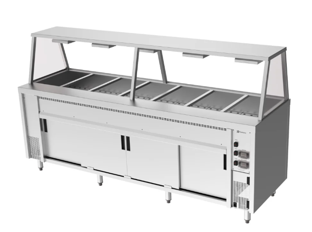 Culinaire CH.BMH.I.GA.7 7 Modules Island Bain Marie Hot Cupboard Commercial Bain Marie with A Frame Gantry Bain Marie