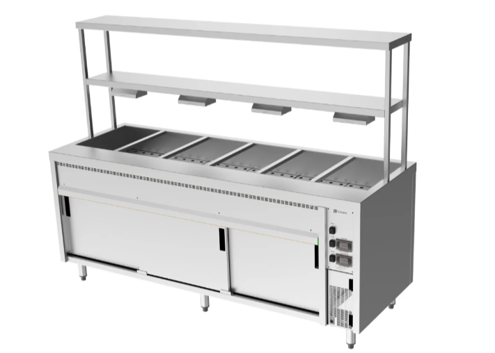 Culinaire CH.BMH.I.GDB.6 Island Bain Marie Hot Cupboard 6 Module with Double Gantry and Heat Lamps to Bottom Shelf Bain Marie
