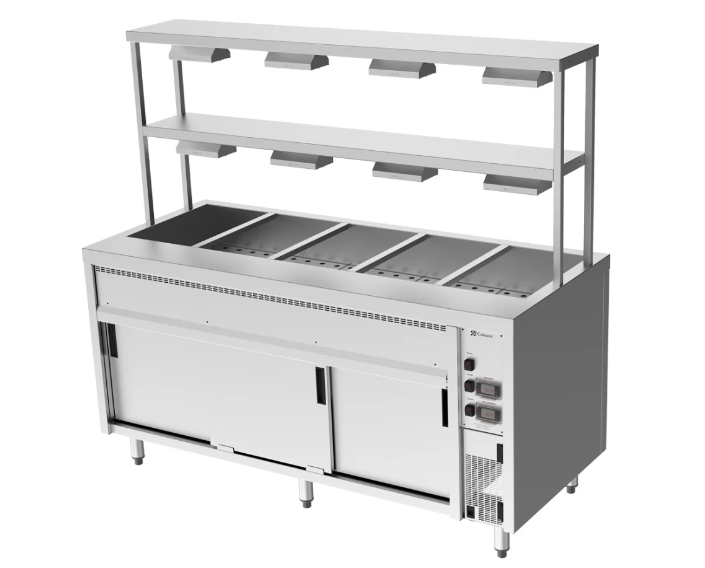 Culinaire CH.BMH.I.GDD.5 Island Bain Marie 5 Module with Double Gantry and Heat Lamps to Bottom Shelf Bain Marie