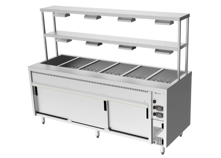 Culinaire CH.BMH.I.GDD.6 Island Bain Marie 6 Module with Double Gantry and Heat Lamps to Bottom Shelf Bain Marie