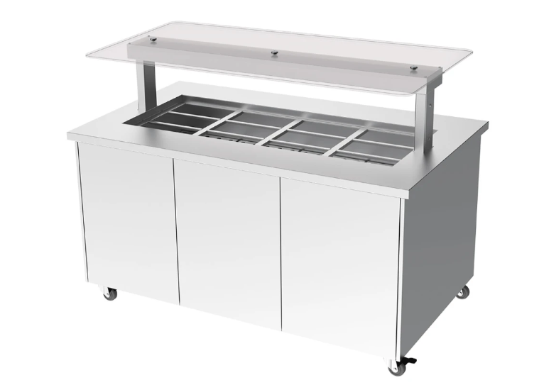Culinaire CH.IBSS.BMC.U.GSF.4 4 Bay Heated Mobile S/S Top & Panels Island Buffet Commercial Bain Marie Bain Marie