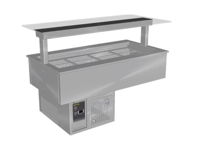Culinaire CR.CWCF.U.GSF.4 4 Bay Under Bench Self Contained Cold Well Flat Glass Gantry Refrigerated Counter Line